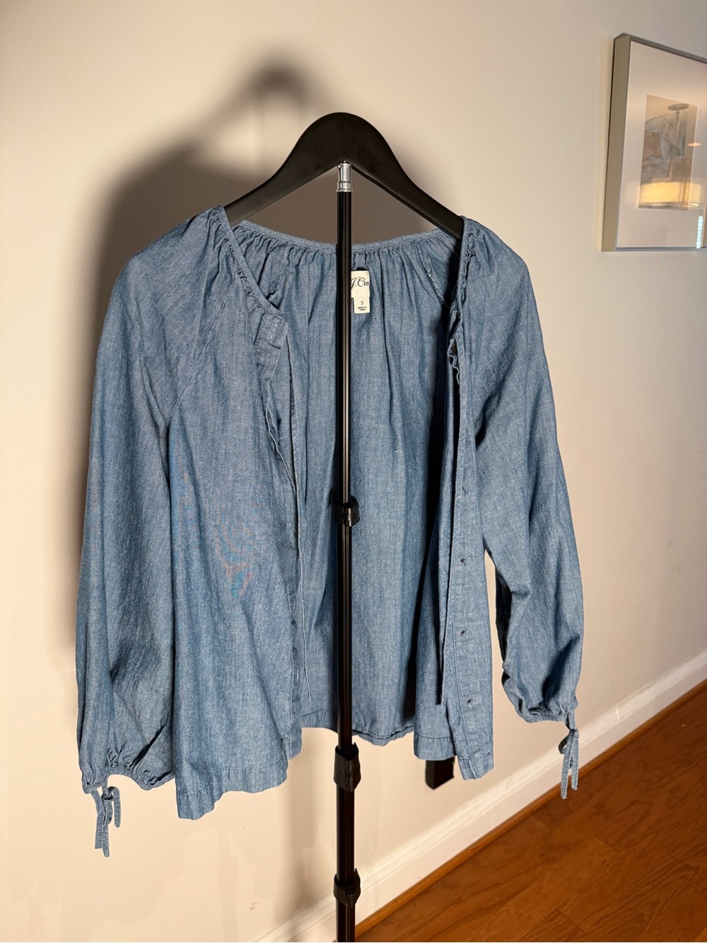 J. Crew Light Blue Denim-Style Peasant Top